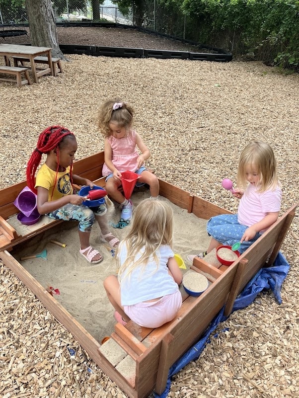 Girls playing together in the sandbox